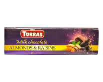 Шоколад молочный без глютена TORRAS с миндалем и изюмом 33%, 300 г (8410342005908) - фото