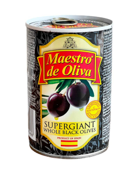 Маслины-супергиганты Гордаль c косточкой Maestro de Oliva Supergiant Whole Black Olives, 425 г (8436024290486) - фото