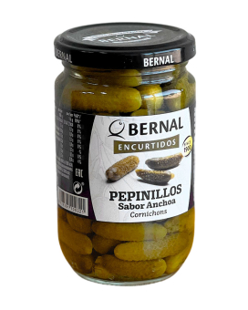 Корнішони зі смаком анчоуса Bernal Encurtidos Pepinillos Sabor Anchoa, 300 г (8428391100321) - фото