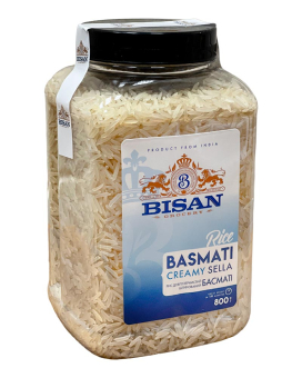 Рис Басмати длиннозернистый шлифованный BISAN Basmati Creamy Sella, 800 г (4820186122787) - фото