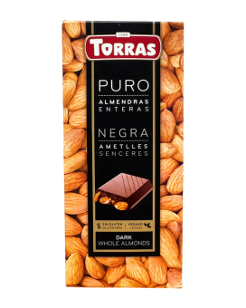 Шоколад чорний без глютену TORRAS Puro Fondant Dark Whole Almond з мигдалем 48%, 150 г (8410342007667) - фото