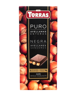 Шоколад черный без глютена TORRAS Puro Dark Whole Hazelnuts с фундуком 48%, 150 г (8410342007674) - фото