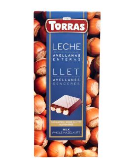 Шоколад молочный без глютена TORRAS Leche Llet Milk Whole Hazelnuts с фундуком 32%, 150 г (8410342007681) - фото