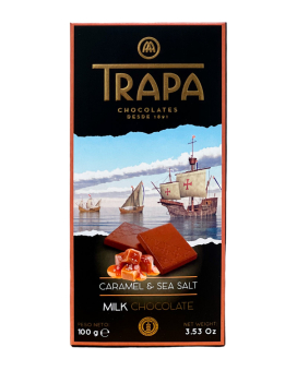 Шоколад молочний з солоною карамеллю Trapa Caramel & Sea Salt Milk Chocolate 27%, 100 г (8410679234873) - фото