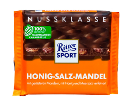 Шоколад молочный с миндалем, солью и медом Ritter Sport Honig-salz-mandel, 100 г (4000417670410) - фото