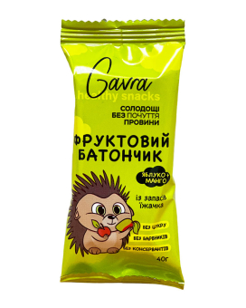 Дитячий батончик Яблуко + Манго "Їжачок" Gavra, 40 г (4820226100591) - фото