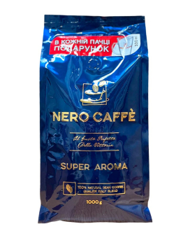 Кава в зернах Nero Caffe SUPER AROMA + Подарунок: Чашка 330 мл, 1 кг (70/30) (4820268030078) - фото