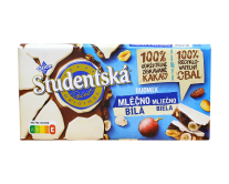 Шоколад молочний та білий з арахісом, родзинками та желейними цукерками Studentska Duomix Mlecna Bila, 170 г (8593893783133) - фото
