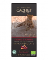 Шоколад Cachet Bio Organic чорний з вишнею та мигдалем 57%, 100 г - фото