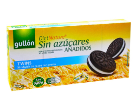 Печенье сэндвич без сахара шоколадное со сливочной прослойкой GULLON ZERO Diet Nature Twins, 210 г (8410376044393) - фото