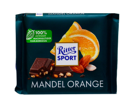 Шоколад черный с миндалем и апельсином Ritter Sport Mandel Orange, 100 г (4000417621214) - фото