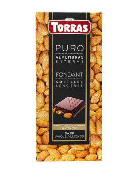 Шоколад черный без глютена TORRAS Puro Fondant Dark Whole Almond с миндалем 48%, 200 г (8410342002150) - фото