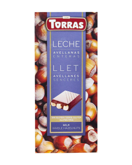 Шоколад молочный без глютена TORRAS Leche Llet Milk Whole Hazelnuts с фундуком 32%, 200 г (8410342002372) - фото