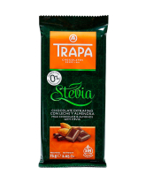 Шоколад молочний зі стевією та мигдалем Trapa Stevia Milk Chocolate & Almonds 0% Added Sugar, 75 г (8410679030062) - фото