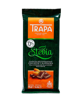 Шоколад молочный со стевией и миндалем Trapa Stevia Milk Chocolate & Almonds 0% Added Sugar, 75 г (8410679030062) - фото