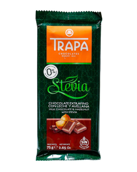 Шоколад молочний зі стевією та фундуком Trapa Stevia Milk Chocolate & Hazelnut 0% Added Sugar, 75 г (8410679030079) - фото