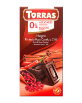 Шоколад чорний без цукру, без глютену TORRAS з рожевим перцем, чилі, корицею 52%, 75 г (8410342004550) - фото