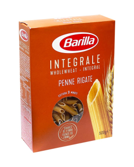 Макарони цільнозернові BARILLA Integrale PENNE RIGATE Пір'я/Пенне Ригате, 500 г - фото