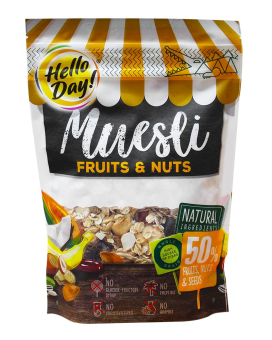 Мюслі з фруктами, горіхами та насінням Hello Day! Muesli Fruts & Nuts, 300 г (5906660202776) - фото