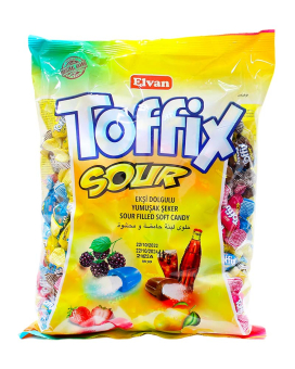 Конфеты жевательные фруктовые с кислой начинкой Elvan Toffix Sour MIX, 1 кг (8693029607378) - фото