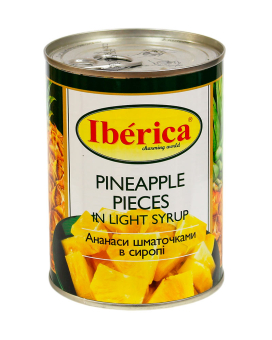 Ананас консервований шматочками в сиропі Iberica Pineapple Pieces in Light Syrup, 565 г (8436024298918) - фото