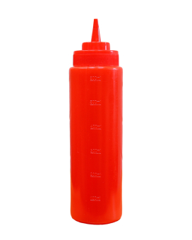 Бутылка для соуса красная, 800/900 мл (соусник, диспенсер, дозатор) - фото