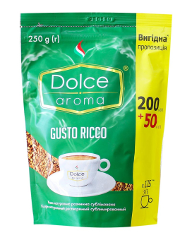 Кофе растворимый Dolce Aroma Gusto Ricco, 200+50 грамм в подарок 4820093482462 - фото