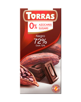 Шоколад чорний без цукру, без глютену TORRAS 72%, 75 г (8410342006585) - фото