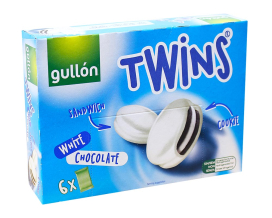 Печенье сэндвич шоколадное в белом шоколаде GULLON Twins White Chocolate, 252 г (8410376027273) - фото