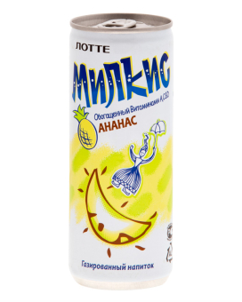 Напій молочний безалкогольний газований Мілкіс Ананас ЛОТТЕ, 250 мл (Milkis Pineapple LOTTE) (8801056015527) - фото