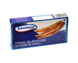 Филе анчоуса в подсолнечном масле Benimar Filetes de Anchoas en Aceite de Girasol, 45 г (ж/б) 8436008201255 - фото