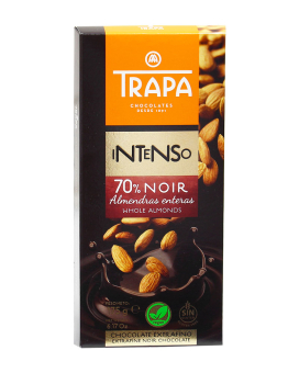 Шоколад чорний з цільним мигдалем Trapa Intenso Noir Whole Almonds 70%, 175 г (8410679232053) - фото