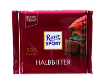 Шоколад чорний Ritter Sport Halbbitter 50%, 100 г (4000417020000) - фото