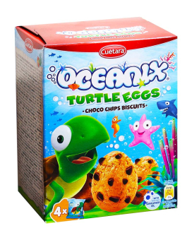 Печенье яйцо с шоколадной крошкой Cuetara Oceanix Turtle Eggs Choco Chips Biscuits, 105 г (8434165610644) - фото