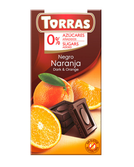 Шоколад черный без сахара, без глютена TORRAS с апельсином 52%, 75 г (8410342002013) - фото