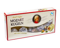 Цукерки марципанові Maitre Truffout Mozart Kugeln у білому шоколаді, 200 г (9002859118593) - фото