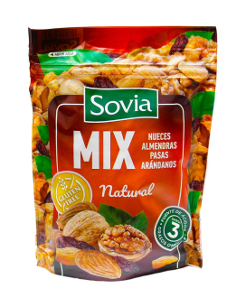 Микс грецкого ореха, миндаля, изюма и клюквы Sovia Mix Natural, 200 г (8410909527539) - фото