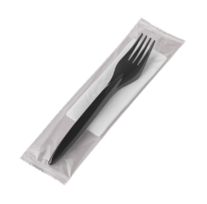 Набор вилка + салфетка чёрный LUX PS в индивидуальной упаковке - фото