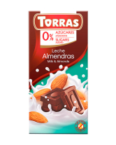Шоколад молочний без цукру, без глютену TORRAS з мигдалем 34%, 75 г (8410342005632) - фото