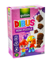 Печенье злаковое шоколадное GULLON DIBUS Pinypon Mix is Max Mini Puzzle, 250 г (8410376052275) - фото