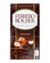 Шоколад чорний з фундучним кремом та шматочками фундука Ferrero Rocher Haselnuss Zartbitter 55%, 90 г (8000500359815) - фото