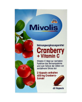 Фото продукта:Клюква + Витамин C Mivolis Cranberry + Vitamin C, 60 капсул (4058172695667)