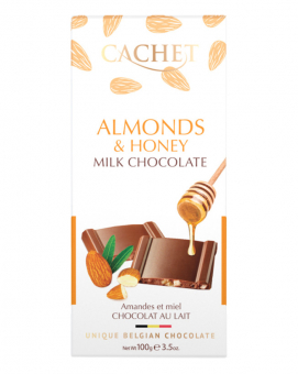 Шоколад Cachet молочний з мигдалем та медом 31%, 100 г - фото