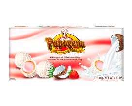 Цукерки вафельні кульки Papagena Coconut Balls with Strawberry Cream Filling з полунично-вершковою начинкою, 120 г (9002859066474) - фото